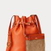 Sunset Orange Dámské střední kožené kabelky Bellport Bucket Ralph Lauren