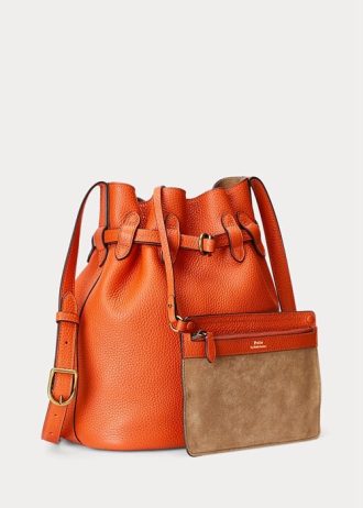 Sunset Orange Dámské střední kožené kabelky Bellport Bucket Ralph Lauren