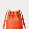 Sunset Orange Dámské střední kožené kabelky Bellport Bucket Ralph Lauren