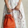 Sunset Orange Dámské střední kožené kabelky Bellport Bucket Ralph Lauren