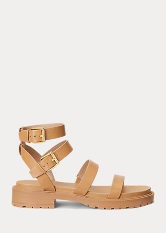 Světle žluté dámské kožené sandály Ralph Lauren Kayleen Nappa