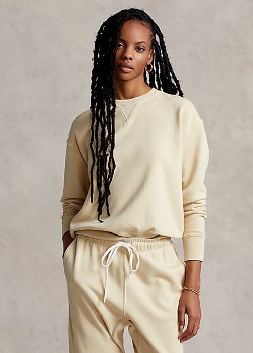 Světle žluté dámské mikiny Ralph Lauren z organické bavlny s výstřihem Světle žluté dámské mikiny Ralph Lauren z organické bavlny s výstřihem