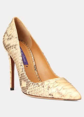 Světle žluté dámské podpatky Ralph Lauren Celia Python
