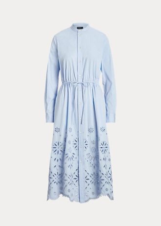 Světle modré dámské šaty Ralph Lauren s vyšívaným očkem