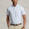 Světle modré pánské Slim Fit bavlněno-lněné polokošile Ralph Lauren Custom