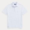Světle modré pánské Slim Fit bavlněno-lněné polokošile Ralph Lauren Custom