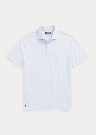 Světle modré pánské Slim Fit bavlněno-lněné polokošile Ralph Lauren Custom Světle modré pánské Slim Fit bavlněno-lněné polokošile Ralph Lauren Custom