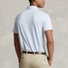 Světle modré pánské Slim Fit bavlněno-lněné polokošile Ralph Lauren Custom