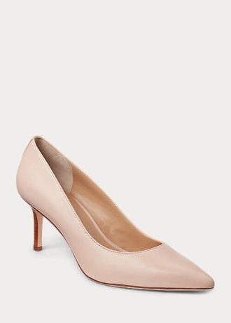 Světle růžové dámské kožené podpatky Ralph Lauren Lanette Nappa