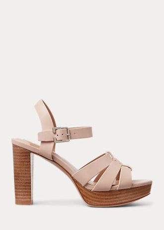 Světle růžové dámské kožené sandály Ralph Lauren Soffia Nappa