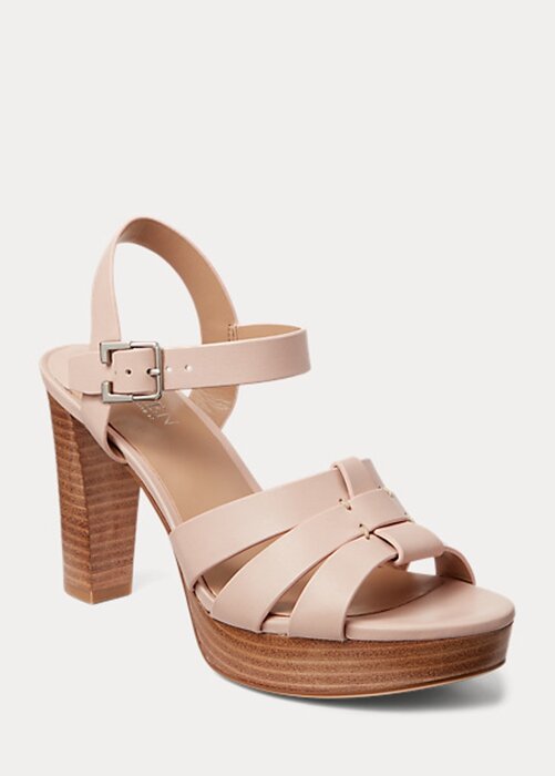 Světle růžové dámské kožené sandály Ralph Lauren Soffia Nappa Světle růžové dámské kožené sandály Ralph Lauren Soffia Nappa