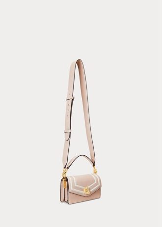 Světle růžové/vanilkové dámské malé crossbody kabelky Tayler z kůže Ralph Lauren Nappa
