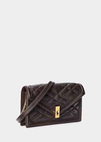 Tabákové dámské prošívané řetízkové peněženky Ralph Lauren Polo ID