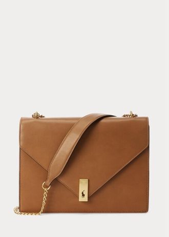 Tan Dámské kabelky Ralph Lauren Polo ID Calfskin Envelope Crossbody