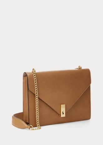 Tan Dámské kabelky Ralph Lauren Polo ID Calfskin Envelope Crossbody