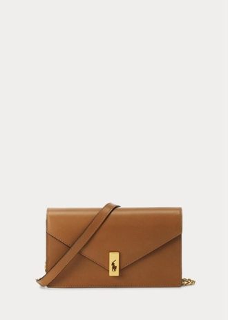 Tan Dámské kožené řetízkové peněženky Ralph Lauren Polo ID