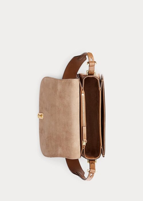 Tan Dámské Ralph Lauren Polo ID teletinové sedlové brašny Tan Dámské Ralph Lauren Polo ID teletinové sedlové brašny