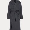 Tmavě šedé dámské flanelové zavinovací kabáty Ralph Lauren Tmavě šedé dámské flanelové zavinovací kabáty Ralph Lauren