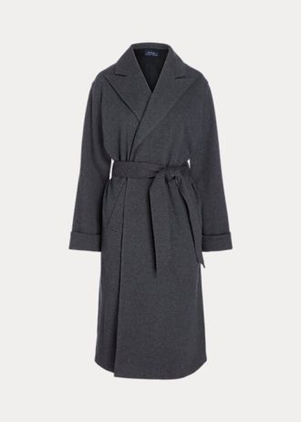Tmavě šedé dámské flanelové zavinovací kabáty Ralph Lauren Tmavě šedé dámské flanelové zavinovací kabáty Ralph Lauren