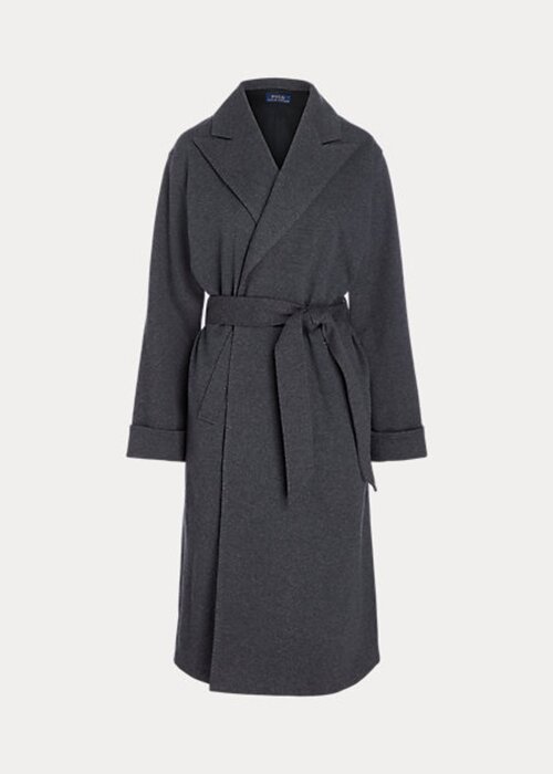 Tmavě šedé dámské flanelové zavinovací kabáty Ralph Lauren Tmavě šedé dámské flanelové zavinovací kabáty Ralph Lauren
