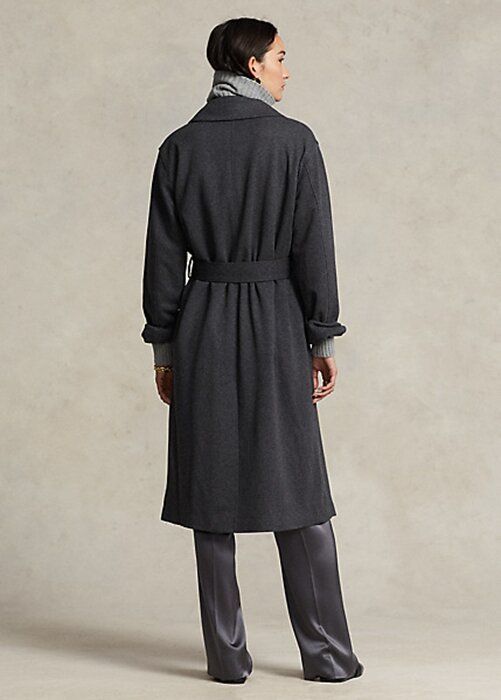 Tmavě šedé dámské flanelové zavinovací kabáty Ralph Lauren Tmavě šedé dámské flanelové zavinovací kabáty Ralph Lauren