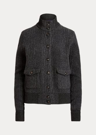 Tmavě šedé dámské kostkované kašmírové bundy Ralph Lauren Glen