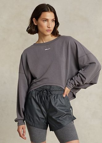 Tmavě šedé dámské oversize fleecové mikiny ze strečové směsi Tmavě šedé dámské oversize fleecové mikiny ze strečové směsi