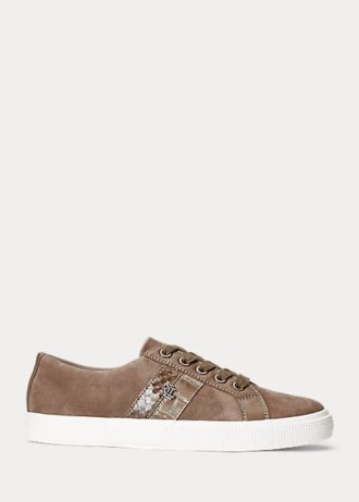 Tmavě šedé dámské semišové tenisky Ralph Lauren Janson II s koženým lemem Tmavě šedé dámské semišové tenisky Ralph Lauren Janson II s koženým lemem