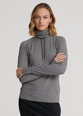 Tmavě šedé dámské svetrové svetry Ralph Lauren s trychtýřovým límcem Tmavě šedé dámské svetrové svetry Ralph Lauren s trychtýřovým límcem