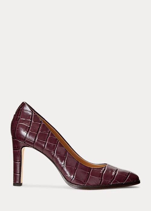 Tmavě červené dámské embosované kožené podpatky Ralph Lauren Camila Tmavě červené dámské embosované kožené podpatky Ralph Lauren Camila