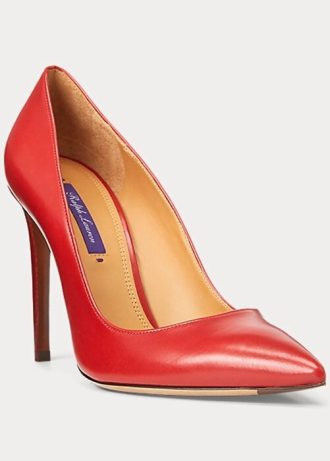 Tmavě červené dámské lodičky Ralph Lauren Celia z telecí kůže