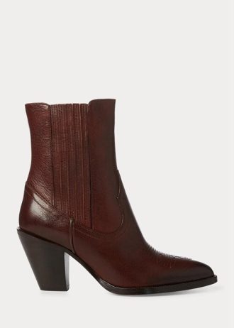 Tmavě hnědé dámské kožené kovbojské boty Ralph Lauren Lowrey