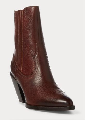 Tmavě hnědé dámské kožené kovbojské boty Ralph Lauren Lowrey
