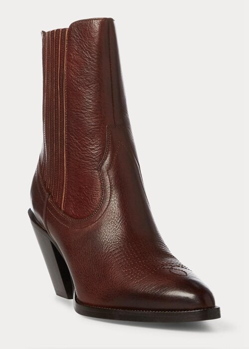 Tmavě hnědé dámské kožené kovbojské boty Ralph Lauren Lowrey Tmavě hnědé dámské kožené kovbojské boty Ralph Lauren Lowrey