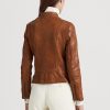 Tmavě hnědé dámské kožené moto bundy Ralph Lauren