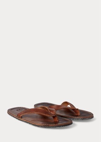 Tmavě hnědé pánské kožené žabky Ralph Lauren