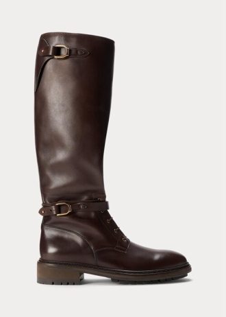 Tmavě hnědé pánské kozačky Ralph Lauren Welington z telecí kůže
