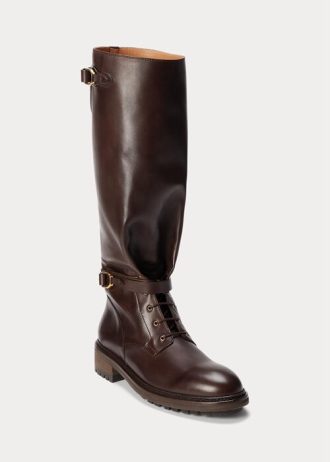 Tmavě hnědé pánské kozačky Ralph Lauren Welington z telecí kůže