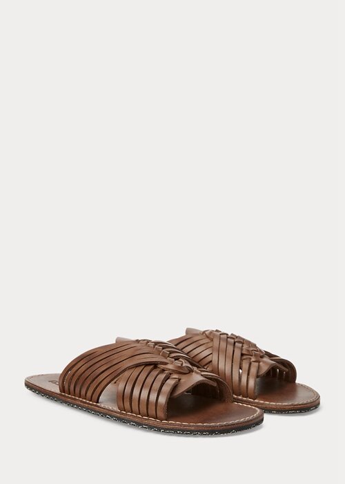 Tmavě hnědé pánské pletené kožené pantofle Ralph Lauren Tmavě hnědé pánské pletené kožené pantofle Ralph Lauren