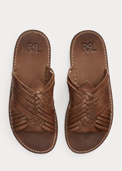 Tmavě hnědé pánské pletené kožené pantofle Ralph Lauren Tmavě hnědé pánské pletené kožené pantofle Ralph Lauren