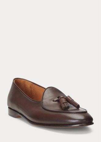 Tmavě hnědé pánské společenské boty Ralph Lauren Belvin z telecí kůže