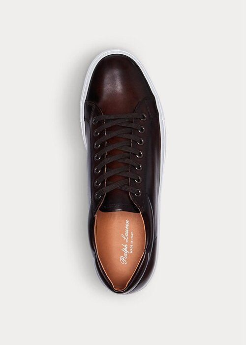 Tmavě hnědé pánské tenisky Ralph Lauren Severn leštěné z telecí kůže Tmavě hnědé pánské tenisky Ralph Lauren Severn leštěné z telecí kůže