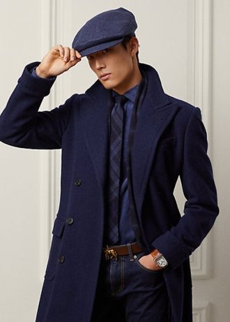 Tmavé námořnické pánské kabáty Ralph Lauren ručně vyráběné vlněné rybí kosti