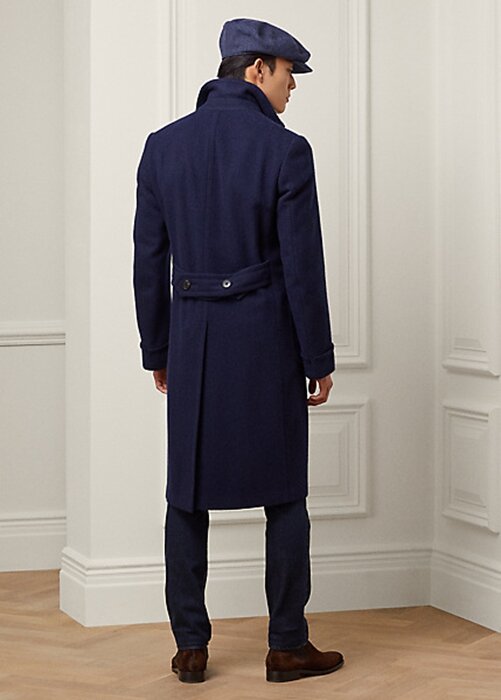 Tmavé námořnické pánské kabáty Ralph Lauren ručně vyráběné vlněné rybí kosti Tmavé námořnické pánské kabáty Ralph Lauren ručně vyráběné vlněné rybí kosti