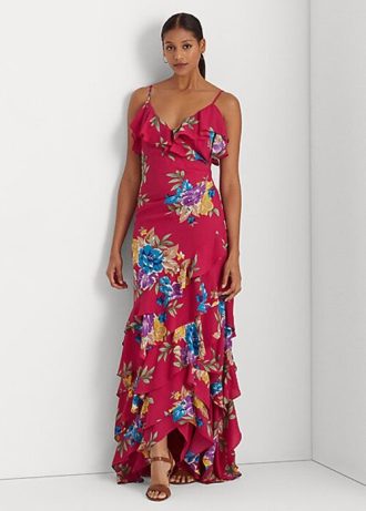 Vícebarevné dámské šatové šaty Ralph Lauren s květinovými Georgette