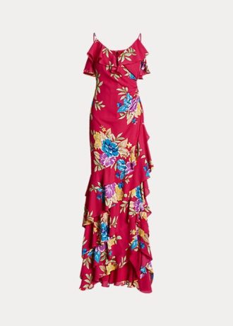 Vícebarevné dámské šatové šaty Ralph Lauren s květinovými Georgette