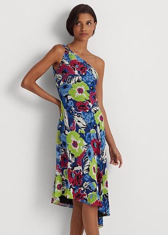 Vícebarevné dámské šaty na jedno rameno Ralph Lauren květinové Georgette