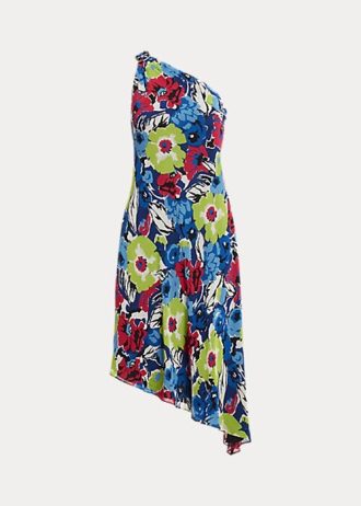 Vícebarevné dámské šaty na jedno rameno Ralph Lauren květinové Georgette
