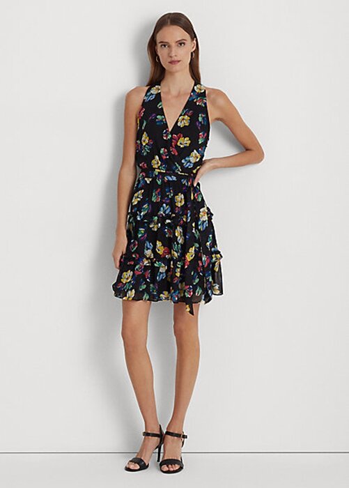 Vícebarevné dámské šaty Ralph Lauren Floral Crinkle Georgette Surplice Vícebarevné dámské šaty Ralph Lauren Floral Crinkle Georgette Surplice