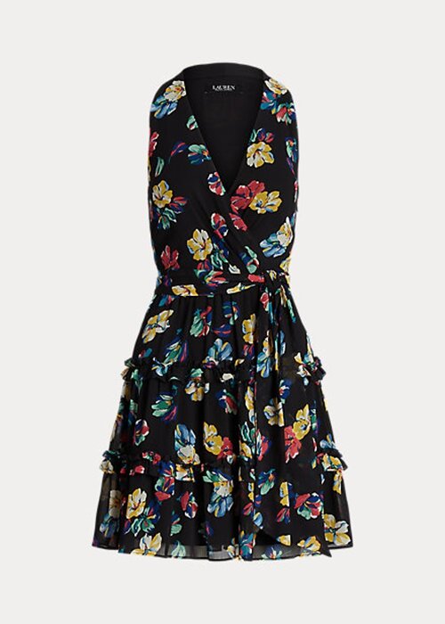 Vícebarevné dámské šaty Ralph Lauren Floral Crinkle Georgette Surplice Vícebarevné dámské šaty Ralph Lauren Floral Crinkle Georgette Surplice